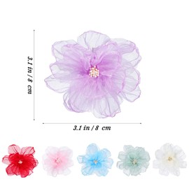 FRCOLOR 10Pcs Hawaiian Flower Hair Clips Organza Ribbon Flowers Headpieces Artificial Boho Clips Hairpin for Women Girls Wedding