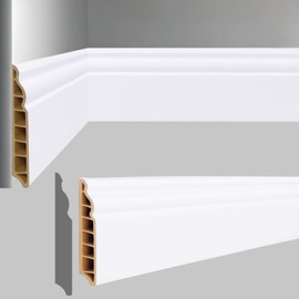 Wallnetic Wall Baseboard Molding Trim, 4 Pack High-Impact Polystyrene Skirting Board, Paintable & Moisture-Resistant, for Interior Wall Moulding Decor, DIY, Home, Office (96.06" x 3.15" Each) (White)