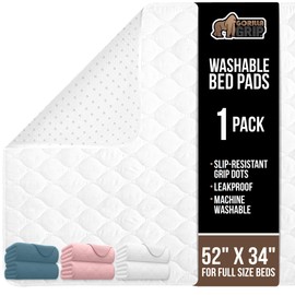 GORILLA GRIP Washable Underpads, Waterproof Reusable Heavy Absorbency Incontinence Bed Pads, Leak Proof Toddler Mattress Pad, 52x34 Slip Resistant Pro