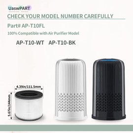 UaswPART AP-T10FL Replacement Filter Compatible with HoMedics Air Pu-rifier Filter Replacement AP-T10-WT AP-T10-BK with Premium HEPA-TYPE and Efficient Activated Carbon Filters, Part# AP-T10FL, 2-Pack