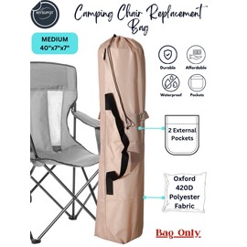 MYSUPOT 40"x7"x7" (Tan, M) Replacement Bag for Folding Camping Chair, Camp Chairs, Hammock, Yoga Mat, Beach Chair, Umbrella, Tent Bag 420D Oxford Polyester Fabric w/Side Pockets