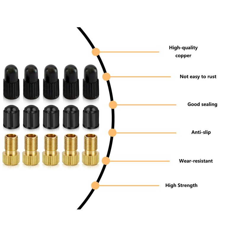 KAPSING Bicycle Valve Adapter Set, 5 Brass Valve Adapters and
