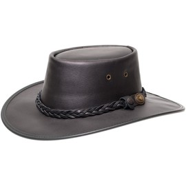 Squashy Full Grain Cowhide Leather Hat (S, Black)
