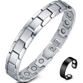 Vicmag Men's Titanium Steel Magnetic Bracelet Single Row Ultra Strength Magnets with Adjustment Tool and Gift Box (Single Row Silver)