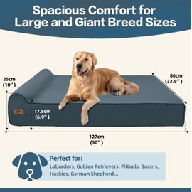 Sytopia XXL Memory Foam Dog Bed, 7 Inch Thick Extra Large Orthopedic Couch for Senior Dogs Over 100 Pounds, Water Resistant and Washable Cover, Liner, Blue Grey