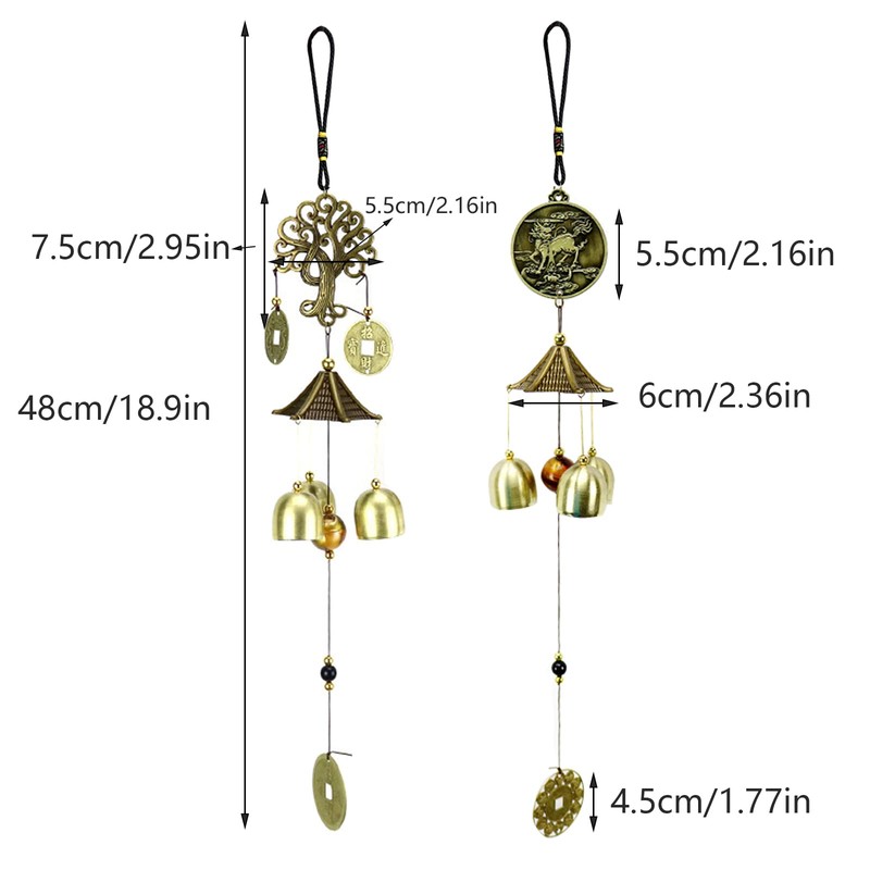 Fayemint 2 Pieces Wind Chime Bells Copper Fengshui Bell Wind