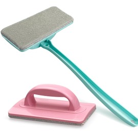 FTLKIBMD Mesh Screen Cleaner Pro - Window Screen Cleaner Brush with Detachable Handle, Wet/Dry Dual-Use for Window & Patio Screens - Large 14.2" Cleaning Head (Two Brush Heads)