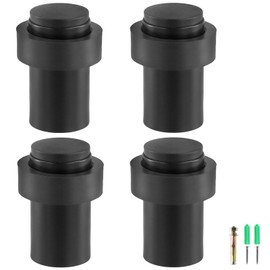 UNGFEI 4 Pack 60mm Black Door Stoppers, Stainless Steel Door Stop, Door Stoppers with Rubber Bumper for Skirtings, Wall and Floor Mounted Door Stopper for Home, Office, Hotel