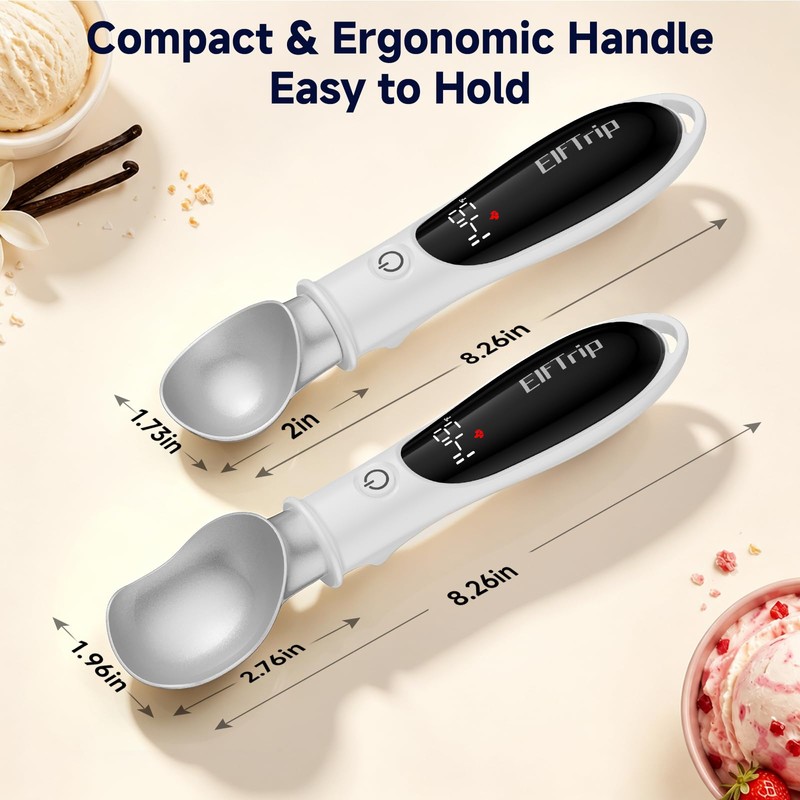 Rechargeable Heated Ice Cream Scoop with LED Display, Safety On/Off