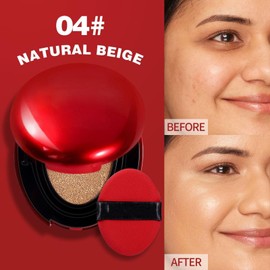 Cushion Foundation Full Coverage for Mature Skin, 24 Hours Durable Luster & 72 Hours Glass Skin Effect, Lightweight Hydrating Formula with SPF, Waterproof & Sweatproof, Portable (04#)