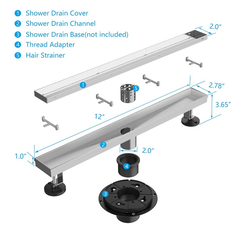 ZEKOO 12-Inch Linear Shower Drains for Tile,2 in 1 Shower