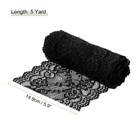 MECCANIXITY 6 Inch Wide 5 Yard Lace Ribbon Floral Pattern Black Lace Trim Ribbon for Sewing Making, and DIY Crafts, Gift Wrapping, Bouquets, Wedding Decor