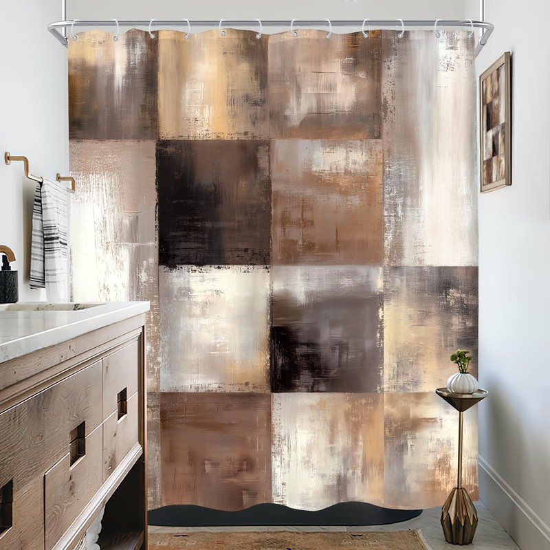 Brown Shower Curtain Rust Rustic Modern Abstract Geometric Bathroom Set