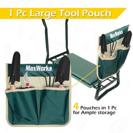 MaxWorks 51033 Folding Garden Kneeler Stool with 8 inch Wide Kneeling Pad, with 1 Tools Pouch for Planting and Gardening