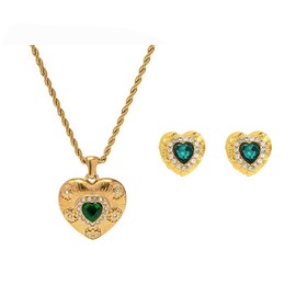 FDEETY Jewellery Sets for Women Heart Jewellery Set with Zirconia Crystal Necklace Earrings Jewellery 2-Piece Set for Girlfriend Christmas Valentine's Day Mother's Day, Stainless Steel, No Gemstone