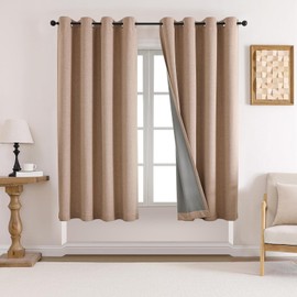 Loyala 100% Blackout Curtains for Bedroom Linen Curtains 63 Inche Long 2 Panels Set Blackout Window Curtains for Living Room Thermal Insulated Room Darkening, Linen 52x63inch
