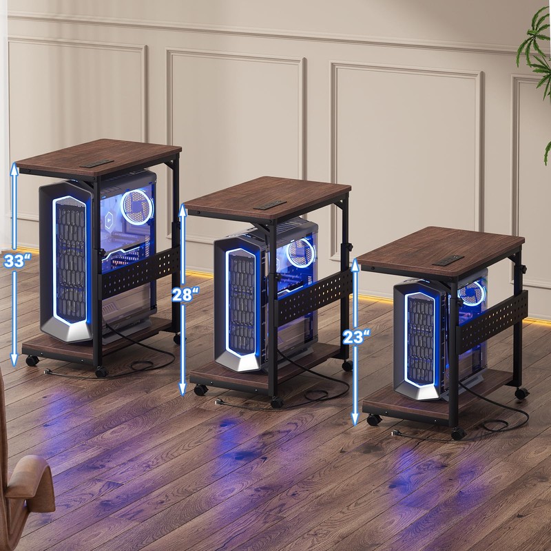 Besiost Computer Tower Stand with Power Strips, Height Adjustable PC