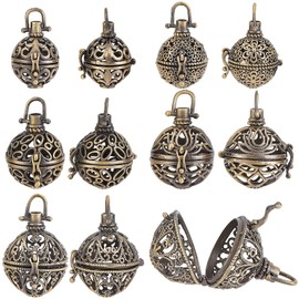 SUNNYCLUE 10Pcs 5 Styles Cage Charms Brass Locket Charms Bead Cage Chime Ball Charm Hollow Cages Metal Charm for Jewelry Making Charms DIY Gemstone Necklaces Bracelet Earring Keychain Supplies