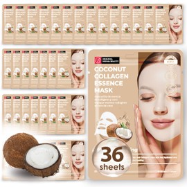 Innerest Original Derma Beauty - 24PK Collagen Face Masks Vegan Ultra Moisturizing Face Masks Skincare Sheet Masks Set for Beauty & Personal Care Korean Face Mask (Coconut)