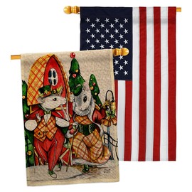 Angeleno Heritage Holiday Mouses Burlap House Flag Pack Winter Christmas Santa Marry Xmas Present Reindeer Season Wintertime Snow Embroidery Banner Small Garden Yard Gift Double-Sided, Made in USA