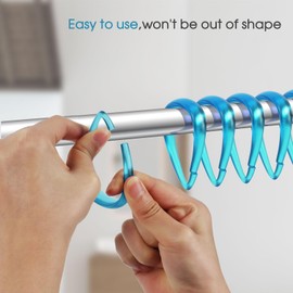 Top-spring Aqua Blue Plastic Shower Curtain Hooks Rings - 12 Pcs Drop Shaped Shower Hooks for Curtain Bathroom Shower Rod