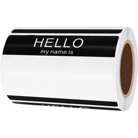 Hybsk Hello My Name Is Black Name Tag Identification Stickers 3-1/2” x 2-3/8” Total 200 Labels Per Roll (Black)