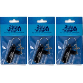 Catholic Holy Water Bottles with Eyedropper, Bulk Set of 3 Kits, Small Empty Glass Container Vial with Black Screw Top Metal Keychain Holder & Crucifix Cross Pendant, Botellas Para Agua Bendita