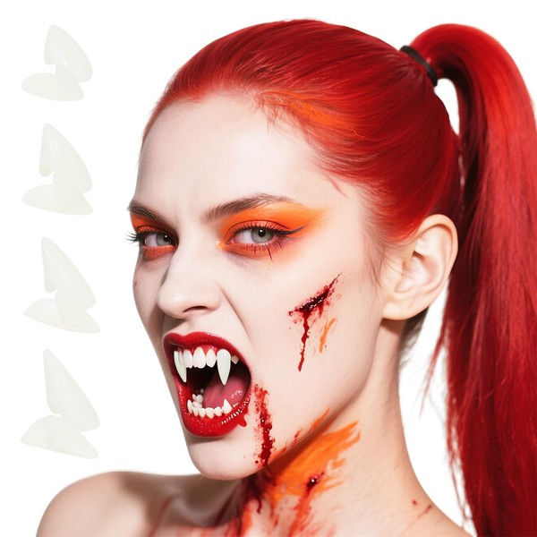 PPhtony Halloween Teeth Bulks 8Pcs(4 Pairs) Plastic Fake Vampire Teeth