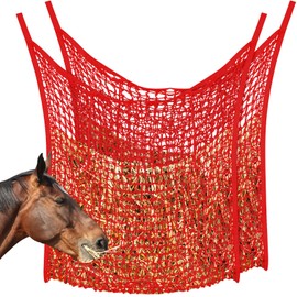 Fabbay 2 Pcs Slow Feed Hay Net Hay Feeder Bags for Horses Goat Stall Trailer Horse Feeding Supplies(35 x 31 Inch,Red)