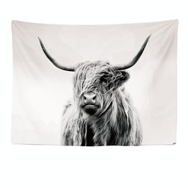 Ulticool - Tapestry Decoration Home - Scottish Highlander Black White - 200 x 150 cm - Wall Towel Wall Hangings - Accessories Animals for Bedroom Living Room