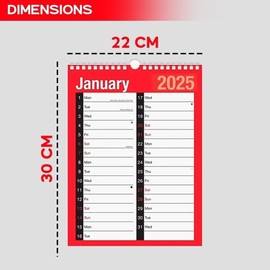 2025 Calendar 2 Column A3 Size 1 Month to view Easy View Twin-Wire Binding Spiral Bound Calender for Office School Run Home Business