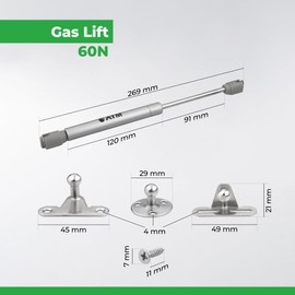 ATM® Gas Pressure Damper for Furniture and Flap Fronts | Opening Angle 80°-100° | Easy Assembly | Soft Opening | Speed Control | Robust Construction | Pack of 4 | Force: 60N