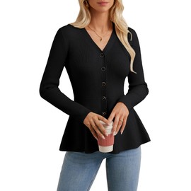 GRACE KARIN Women's Sweater Blazer Lightweight Cardigan Sweaters 2025 Dressy Button Up Fall Cardigans Black XXL