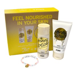Victoria's Secret Pink 3 Piece Lotion Scrub Gift Set (Honey)