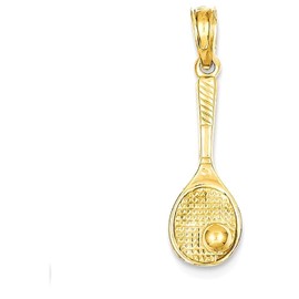 IceCarats 14K Solid Yellow Gold Tennis Racquet Ball Necklace Charm Sports Pendant 25mm x 7mm Only