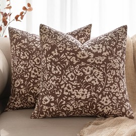 MIULEE Floral Pillow Covers Decorative Throw Pillow Covers 24x24 Pack of 2 Modern Linen Cushion Covers Farmhouse Neutral Pillow Covers for Living Room Sofa Bed,Brown