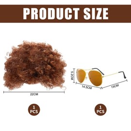 1 Brown Wig, 1 Sunglasses, Curly Hair Headdress, Role-Playing Props, Reusable, Performance Party Decoration.