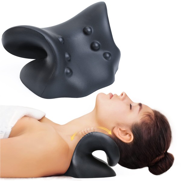 Cozyhealth Neck Stretcher for Neck Pain Relief, Neck and Shoulder Relaxer Cervical Traction Device Pillow for Muscle Relax and TMJ Pain Relief, Cervical Spine Alignment Chiropractic Pillow (Black)