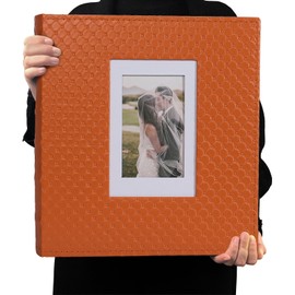 RECUTMS Photo Album 4x6 600 Photos Black Inner Page Button Grain Leather Large Capacity Pockets Pictures Album Birthday Christmas Wedding Anniversary (Orange)