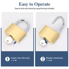 BRAXE 2 Pcs Keyed Padlock with 3 Same Keys Waterproof Small Solid Brass Lock 1-9/16 inch 40mm for Gym Locker Case Backpack Luggage Hasp Storage Sheds Fence Toolbox