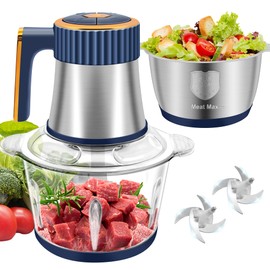 Food Processor, 5 Modes Electric Food Chopper with 2 Bowls (8 Cup+8 Cup) & 2 Bi-Level Blades, Meat Grinder for Home Use, Mincing and Puree for Kitchen Aid, Baby Food, Pet Food (Blue)