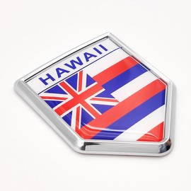 Overdecor Hawaii Flag Decal Stickers Car Emblem Hawaii Car Accessories Decorations Chrome Shield Flag Sticker Decals for Cars Truck Vehicles, 2 Pack
