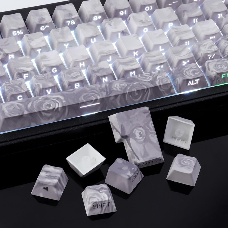 PBT Keycaps 131 Keys Rose Coast Grey Keycaps, Double Shot