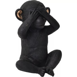 Evideco 3 Wise Monkeys Speak Hear See No Evil Statuettes Resin Black Gold - No See