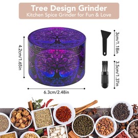 Grinder Herb Large, 63mm, 4 Piece Purple Grinder with 40 Sharp Shark Teeth, Cool Fantasy Metal Grinders for Kitchen Spice & Herbal Tea, Gift Set for Boyfriend & Girlfriend, Man & Women(Tree of Life)