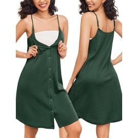 Ekouaer Maternity Nursing Gown and Robe Set 2 Piece Waffle Breastfeeding Nightgown 3 in 1 Labor and Delivery Hospital Gown Emerald Green