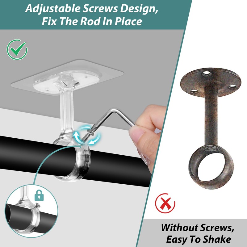 12-Pack No Drill Ceiling Curtain Rod Brackets, Self Adhesive No