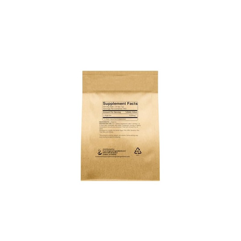 PURE ORIGINAL INGREDIENTS- “LArginina en Polvo (1 lb) Aminoácido, Sin