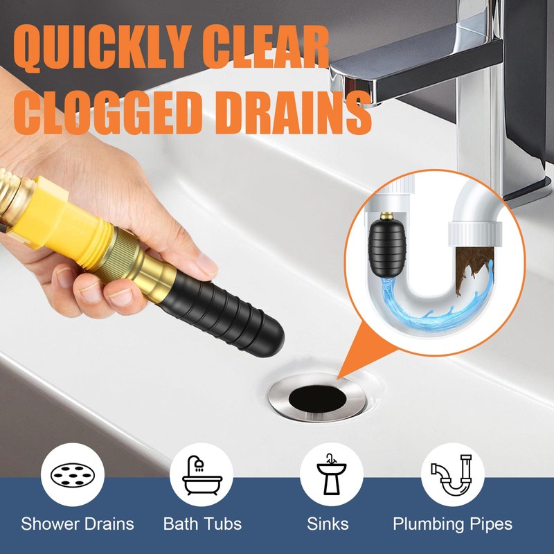 3 Pcs Drain Bladder Kit, Drain Cleaning Bladder Fits 1"