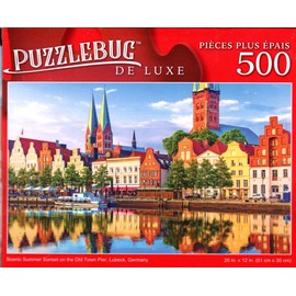 Scenic Summer Sunset on The Old Town Pier, Lubeck, Germany - 500 Pieces Deluxe Jigsaw Puzzle for Adults 16 +